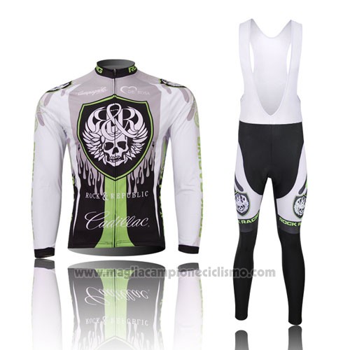 2013 Abbigliamento Ciclismo Rock Racing Nero e Verde Manica Lunga e Salopette